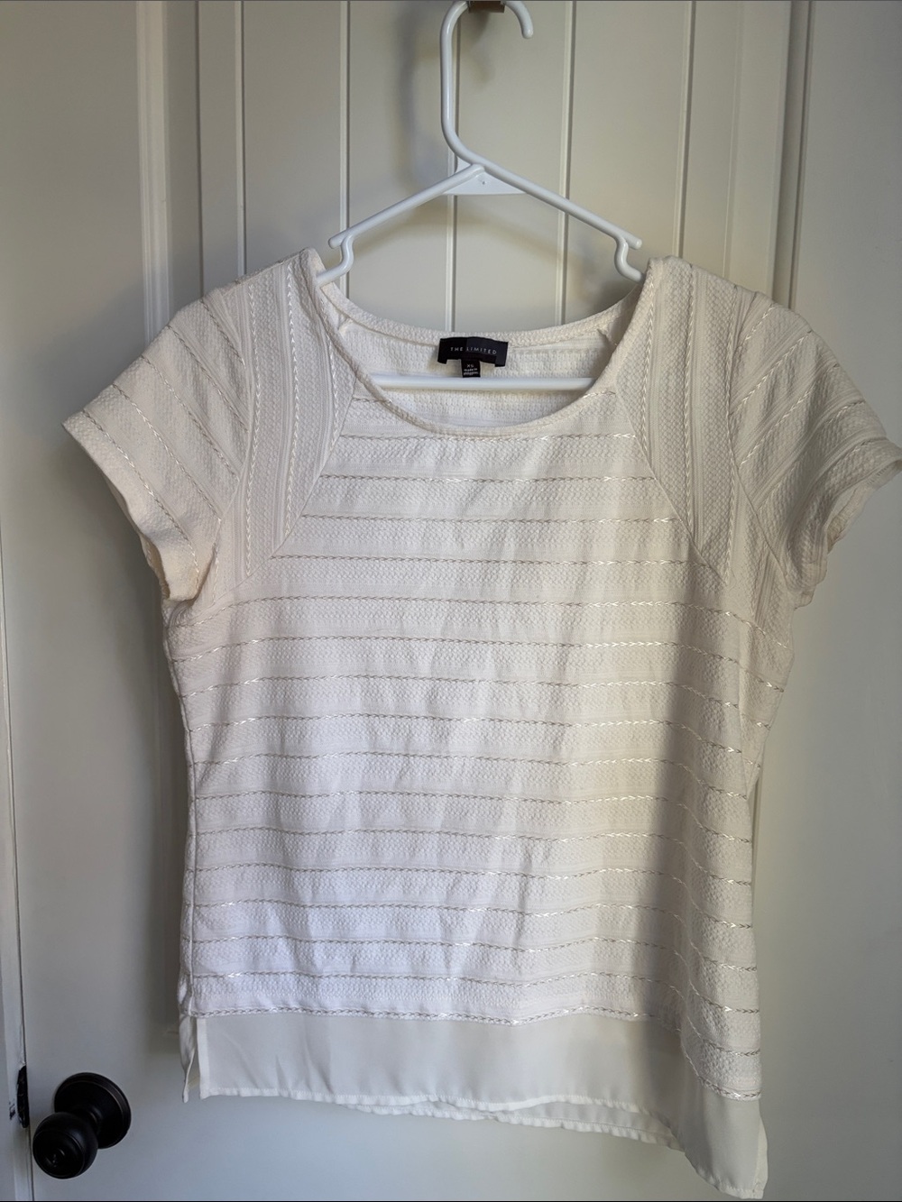The Limited - White Short-Sleeve Layered Hem Top